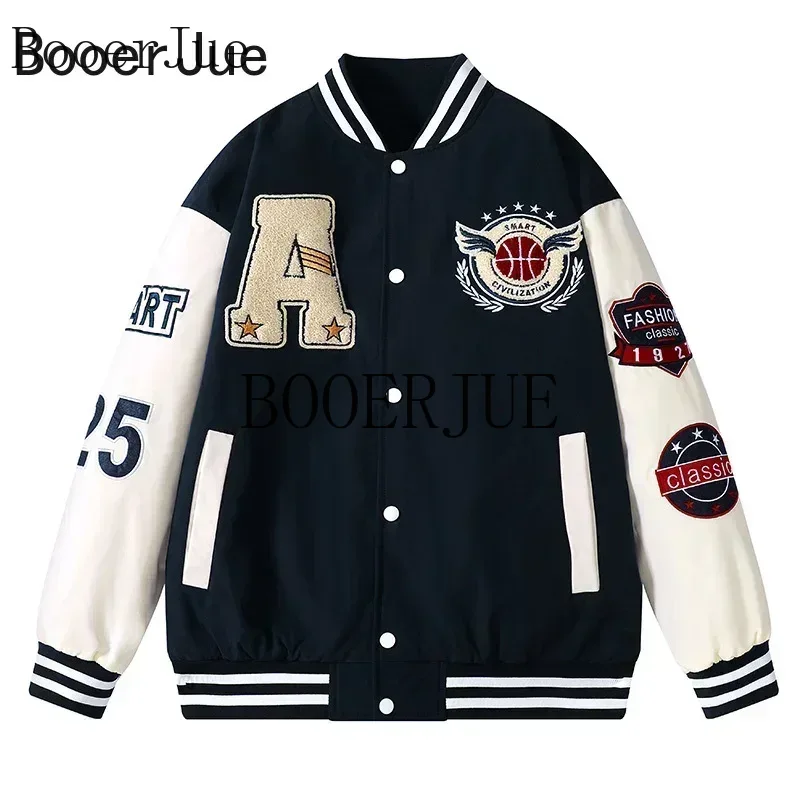 Streetwear Brand For Men - Sportief Running Letter Patchwork Kunstleren Bomberjas